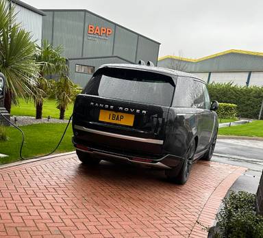 UK Number Plate 1 BAP on a 2025 Black Land Rover Range Rover Autobio Phev Auto