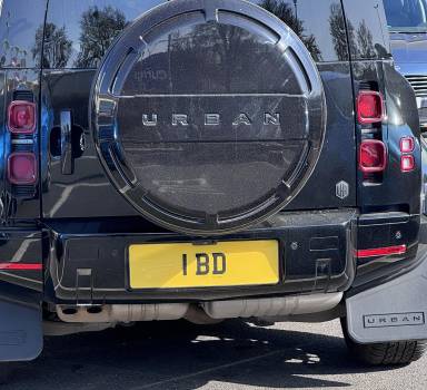 UK Number Plate 1 BD on a 2025 Black Land Rover Defender Hard Top S D Mhev A