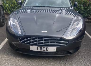 UK Number Plate 1 BED on a 2012 Silver Aston Martin Virage