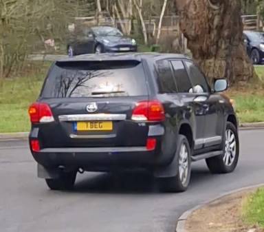 UK Number Plate 1 BEG on a 2013 Black Toyota Landcruiser