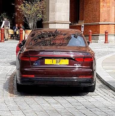 UK Number Plate 1 BF on a 2020 RED Audi A8 S Line Blk Ed 50 Tdi Quat A