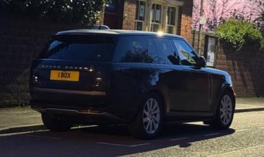 UK Number Plate 1 BOX on a 2023 Blue Land Rover Range Rover Se Mhev Auto