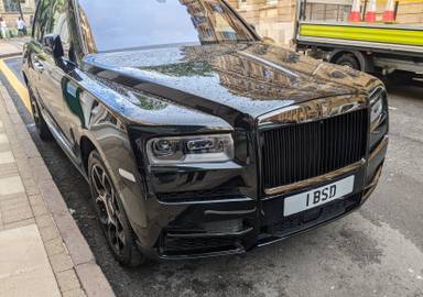 UK Number Plate 1 BSD on a 2022 Black Rolls Royce Cullinan Black Badge Auto