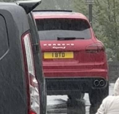 UK Number Plate 1 BTD on a RED Porsche Cayenne