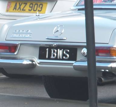UK Number Plate 1 BWS on a 1968 Silver Mercedes SL