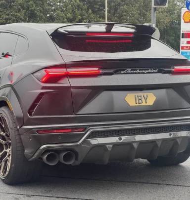 UK Number Plate 1 BY on a 2020 Black Lamborghini E