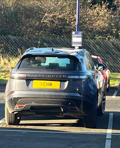 UK Number Plate 1 CHM on a 2024 Blue Land Rover Range Rover Velar Dynamic Se A