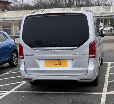 UK Number Plate 1 CJU on a 2021 Silver Mercedes-Benz