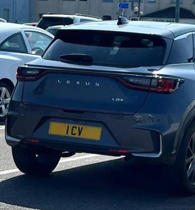 UK Number Plate 1 CV on a 2024 Grey Lexus Lbx Takumi Cvt