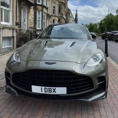 UK Number Plate 1 DBX on a 2022 Green Aston Martin Dbx V8 Auto