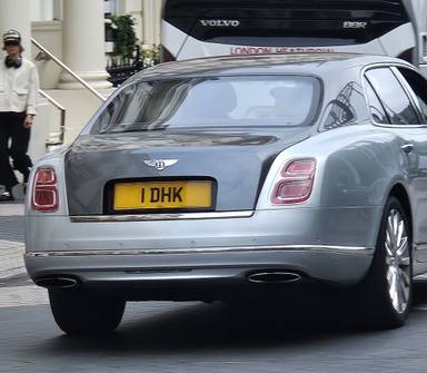 UK Number Plate 1 DHK on a 2017 Grey Bentley Mulsanne
