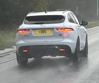 UK Number Plate 1 DOC on a 2019 White Jaguar F-Pace