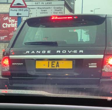 UK Number Plate 1 EA on a 2012 Black Land Rover Range Rover Sport