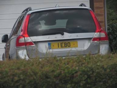 UK Number Plate 1 EBO on a 2016 Silver Volvo V70