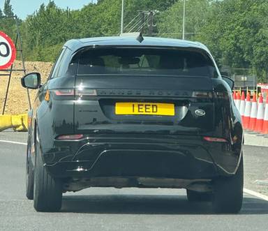 UK Number Plate 1 EED on a 2022 Black Land Rover R Rover Evoque Rdyn Se Dmhev A