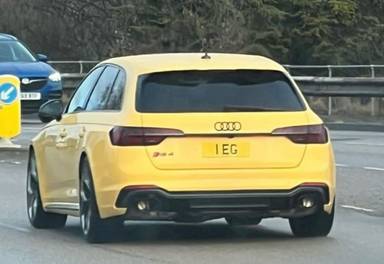 UK Number Plate 1 EG on a 2024 Yellow Audi Rs 4 25 Years Ed Tfsi Quat A