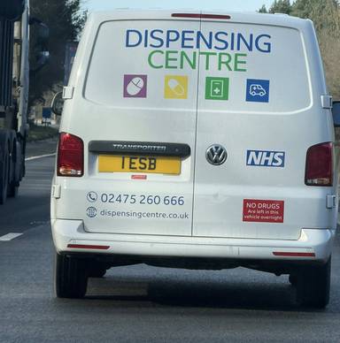 UK Number Plate 1 ESB on a 2022 White Volkswagen Transporter T28 Highline Tdi