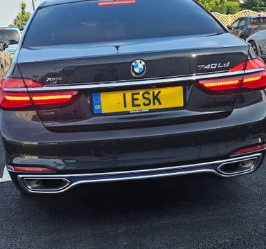 UK Number Plate 1 ESK on a 2018 Black BMW 7 Series