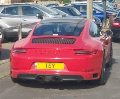 UK Number Plate 1 EY on a 2018 RED Porsche 911