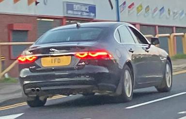 UK Number Plate 1 FD on a 2019 Black Jaguar XF