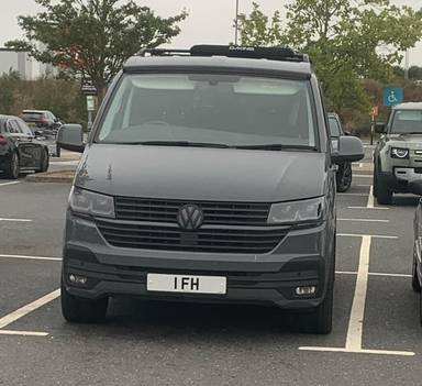 UK Number Plate 1 FH on a 2021 Grey Volkswagen Transporter T28 Highline Tdi