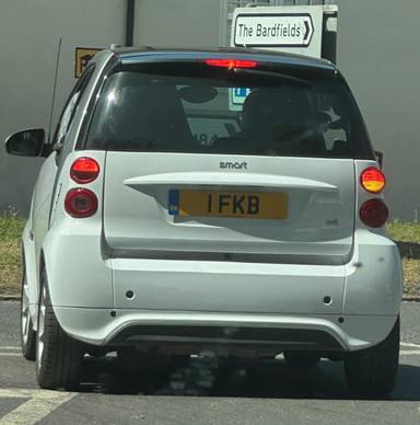 UK Number Plate 1 FKB on a 2013 White Smart Fortwo