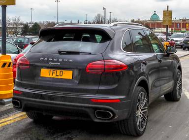UK Number Plate 1 FLO on a 2019 White Land Rover Range Rover Evoque R-Dyn S D A