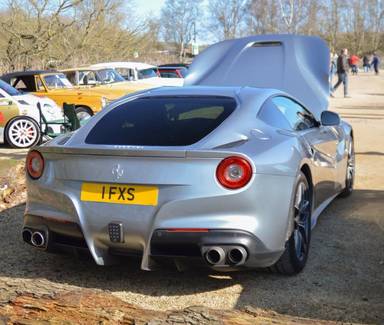 UK Number Plate 1 FXS on a 2015 Grey Ferrari F12berlinetta