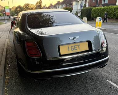 UK Number Plate 1 GET on a 2019 Grey Bentley Mulsanne