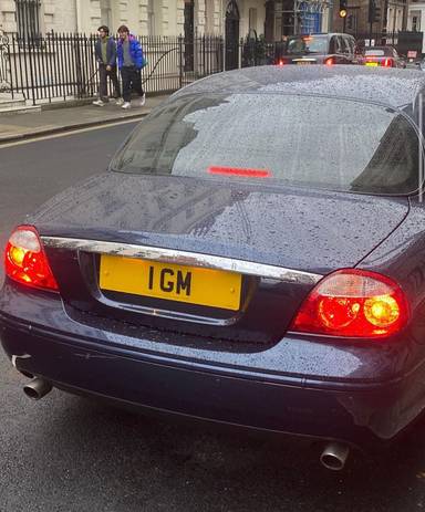 UK Number Plate 1 GM on a 2006 Blue Jaguar S-Type