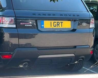 UK Number Plate 1 GRT on a 2018 Grey Land Rover Range Rover Sport