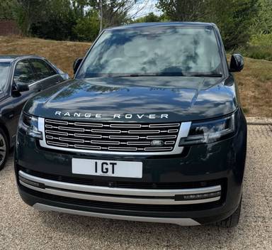 UK Number Plate 1 GT on a 2024 Green Land Rover Range Rover Autobio Phev Auto