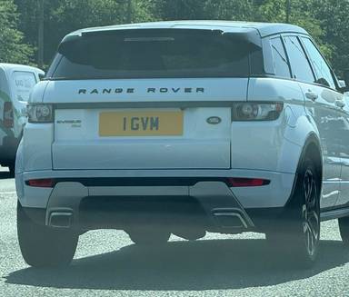 UK Number Plate 1 GVM on a 2012 White Land Rover Range Rover Evoque