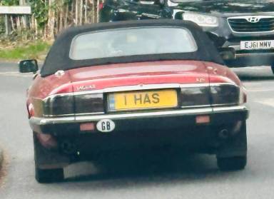 UK Number Plate 1 HAS on a 1993 RED Jaguar XJS