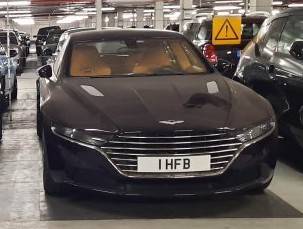 UK Number Plate 1 HFB on a 2018 Purple Aston Martin Lagonda