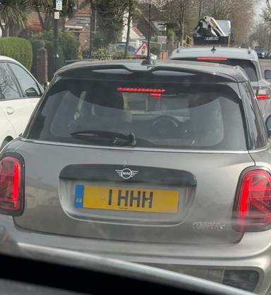 UK Number Plate 1 HHH on a 2018 Silver Mini Cooper S