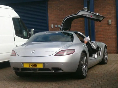 UK Number Plate 1 HHR on a 2010 Silver Mercedes-Benz SLS