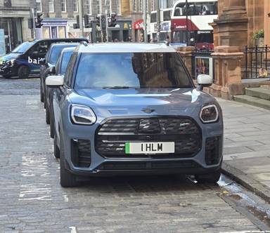 UK Number Plate 1 HLM on a 2024 Blue Mini Countryman Sport Electric