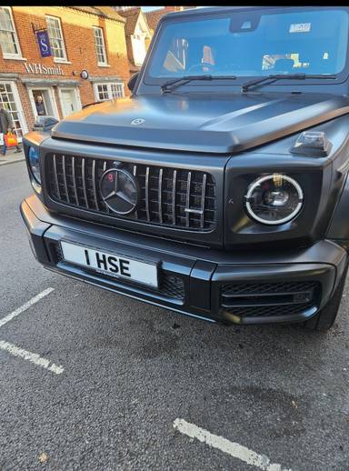 UK Number Plate 1 HSE on a 2021 Black Mercedes-Benz G