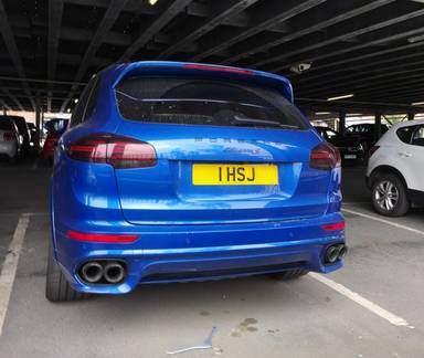UK Number Plate 1 HSJ on a 2017 Blue Porsche Cayenne