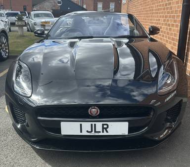 UK Number Plate 1 JLR on a 2017 Black Jaguar F-Type