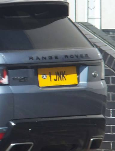 UK Number Plate 1 JNK on a 2020 Blue Land Rover Range Rover Sport Hse Dyn A
