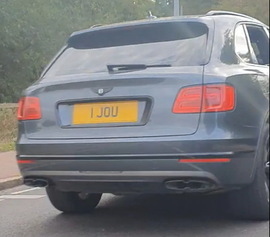 UK Number Plate 1 JOU on a 2017 Grey Bentley Bentayga