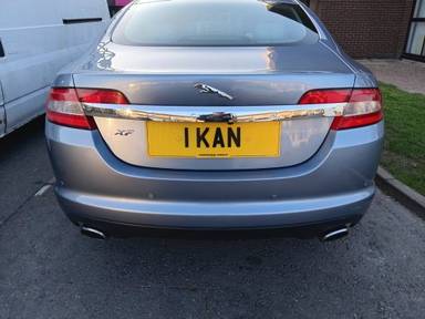 UK Number Plate 1 KAN on a 2009 Blue Jaguar XF
