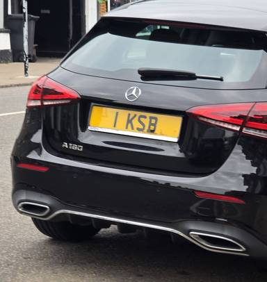 UK Number Plate 1 KSB on a 2018 Black Mercedes-Benz A-Class