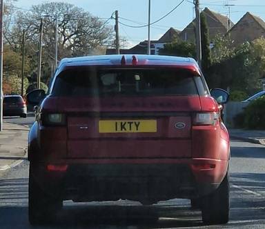 UK Number Plate 1 KTY on a 2017 RED Land Rover Range Rover Evoque