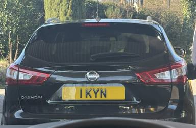 UK Number Plate 1 KYN on a 2017 Black Nissan Qashqai