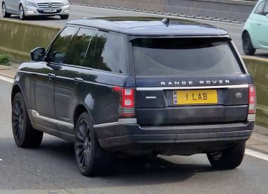 UK Number Plate 1 LAB on a 2016 Blue Land Rover Range Rover