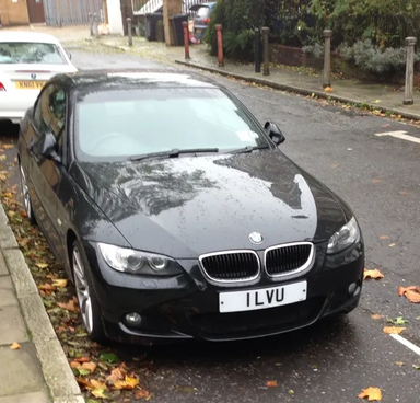UK Number Plate 1 LVU on a 2009 Black BMW 3 Series
