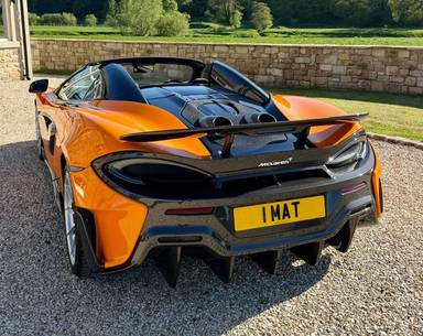 UK Number Plate 1 MAT on a 2019 Orange Mclaren 600lt V8 S-A
